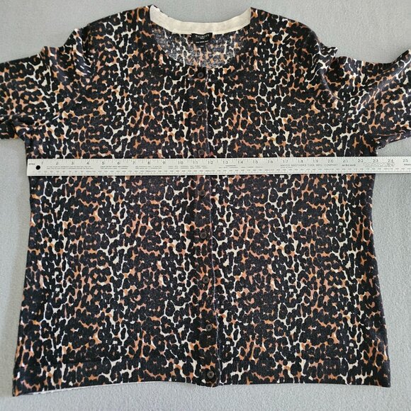 Talbots Cardigan Sweater Pure Merino Wool Womens 2X Leopard Print Black Tan - Picture 7 of 10